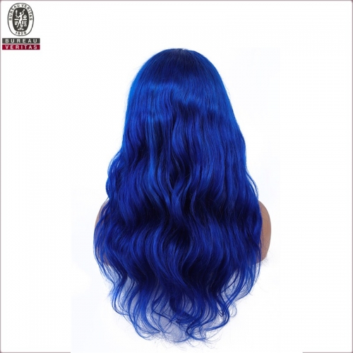 Factory wholesale hot style 130% density 20 inch Brazilian body wave blue human hair wig virgin blue lace front wig