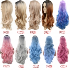 Super party style long colorful frontal Lace Wigs Synthetic hair cosplay makeup for Women